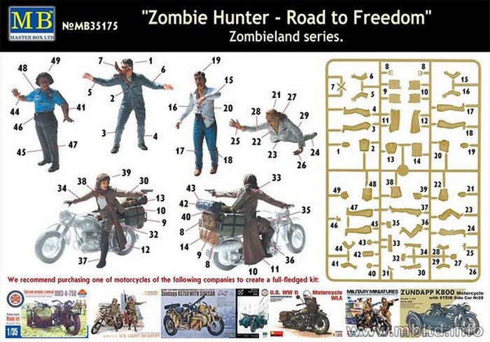 5 Figures Master Box 1/35 Zombieland Series "Zombie Hunter-Road to Freedom" 